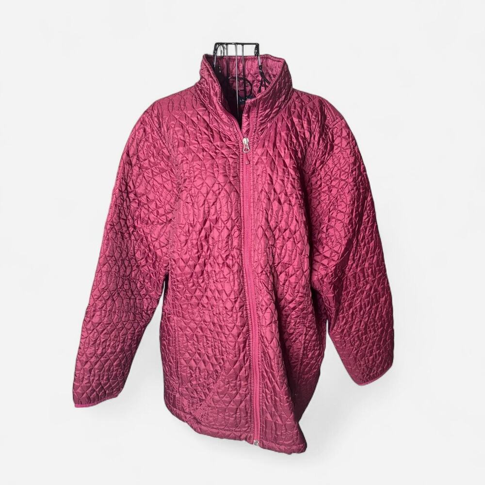 Lands' End Quilted Jacket Womens 3XL Burgundy Full Zip Lightweight Coat